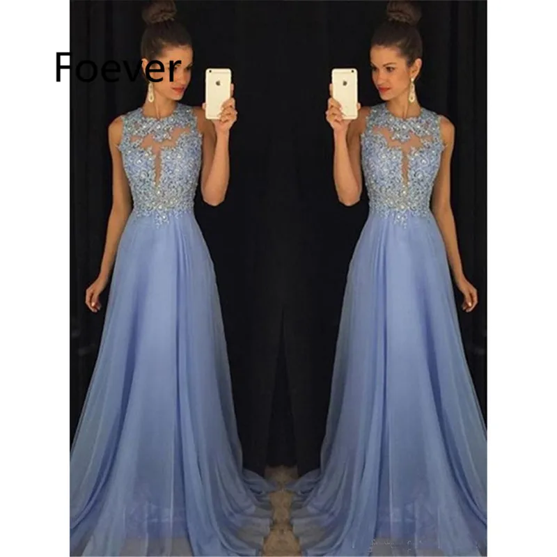

Sexy Chiffon Lavender Prom Dresses Long Appliques Illusion Bodice Cheap Prom Party Dress Formal Gowns Custom