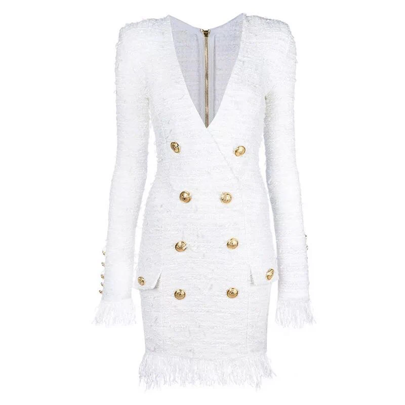 HIGH QUALITY New Fashion 2018 Fall Winter Designer Dress Women's V-neck Double Breasted Tassel Tweed Dress
HIGH QUALITY New Fashion 2018 Fall Winter Designer Dress Women's V-neck Double Breasted Tassel Tweed Dress