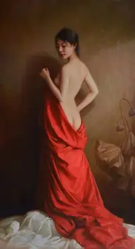 Old painters hand-painted oil on canvas: charming body art model, dream woman model in red skirt
Old painters hand-painted oil on canvas: charming body art model, dream woman model in red skirt