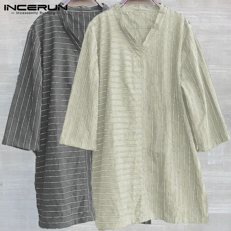 INCERUN 2019 New Men T Shirt V-neck 3/4 Sleeve Stripe Cotton Chinese Style Vintage Male T-shirt Tops Loose Casual Camisetas 5XL
INCERUN 2019 New Men T Shirt V-neck 3/4 Sleeve Stripe Cotton Chinese Style Vintage Male T-shirt Tops Loose Casual Camisetas 5XL