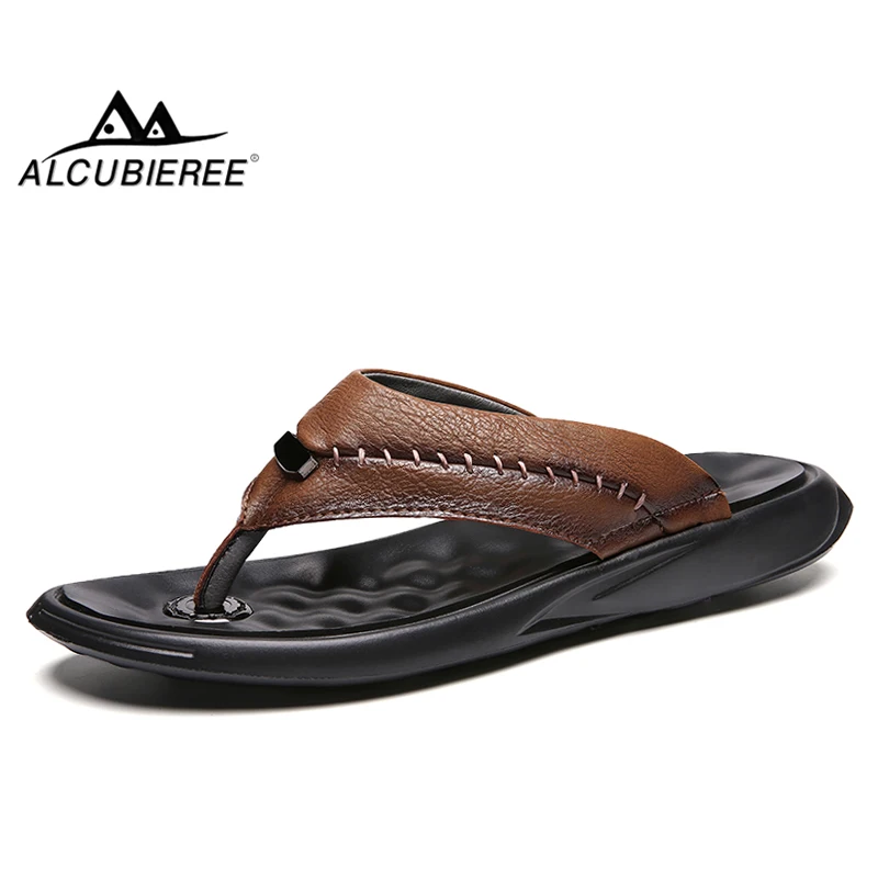 ALCUBIEREE 2019 Summer High Quality Flip Flops Mens Genuine Leather Slippers Lightweight Breathable Beach Shoes Non-slip Slides
ALCUBIEREE 2019 Summer High Quality Flip Flops Mens Genuine Leather Slippers Lightweight Breathable Beach Shoes Non-slip Slides