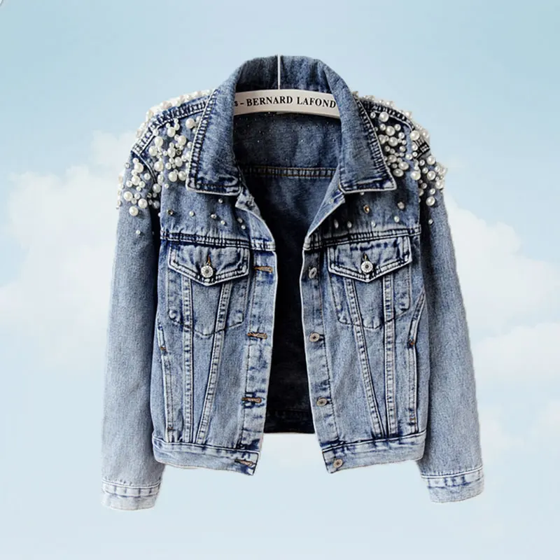 2019 Spring Autumn Fashion Pearl Short Jackets Turn down collar Denim Jacket Women Three quarter sleeve Slim Jeans Jacket TY388
2019 Spring Autumn Fashion Pearl Short Jackets Turn down collar Denim Jacket Women Three quarter sleeve Slim Jeans Jacket TY388