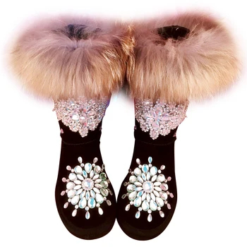 Winter luxury shining gemstone rhinestone fur one female boots large fox fur warm thick snow boots foreign trade large size 40.
Winter luxury shining gemstone rhinestone fur one female boots large fox fur warm thick snow boots foreign trade large size 40.