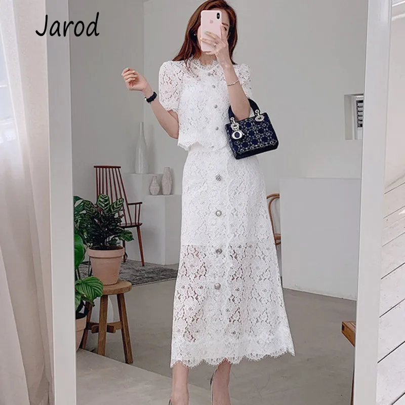 2019 Summer Lace 2 Pieces Suits Women Short Sleeve Beading Button Lace Shirt Top + Single-Breasted A-Line Long Skirt Office Set
2019 Summer Lace 2 Pieces Suits Women Short Sleeve Beading Button Lace Shirt Top + Single-Breasted A-Line Long Skirt Office Set