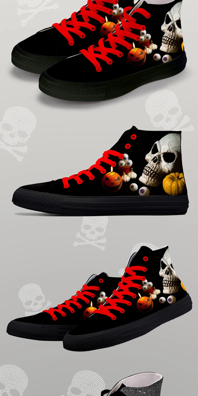 FIRST DANCE Casual Black Punk Skull High Top Shoes Men Classic High Canvas Shoes Fashion 3D Street Nice Printed Casual Shoes Men 9