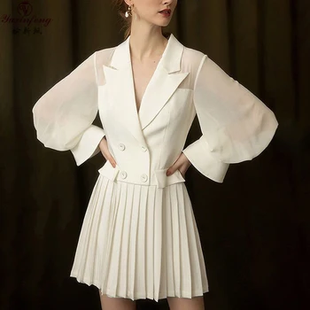 Yuxinfeng 2019 Spring Blazer Dress Women Long Sleeve Fashion Black Pink Button Lantern Sleeve High Waist Pleated Dresses
Yuxinfeng 2019 Spring Blazer Dress Women Long Sleeve Fashion Black Pink Button Lantern Sleeve High Waist Pleated Dresses