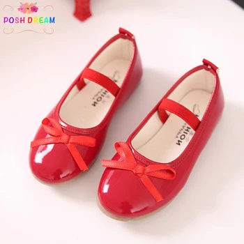 

POSH DREAM Spring Girls Leather Flat Shoes Fashion Basic Simple Baby Princess Butterfly Knot Teenager Kids Girls Flat Shoes