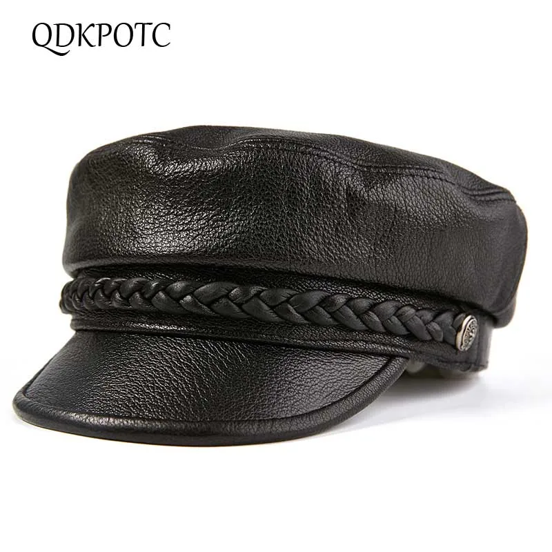 QDKPOTC 2019 New Genuine Leather Hat Men Women Sheepskin Leather Military Cap Luxury Top Quality Autumn Winter Flat Top Hats
QDKPOTC 2019 New Genuine Leather Hat Men Women Sheepskin Leather Military Cap Luxury Top Quality Autumn Winter Flat Top Hats