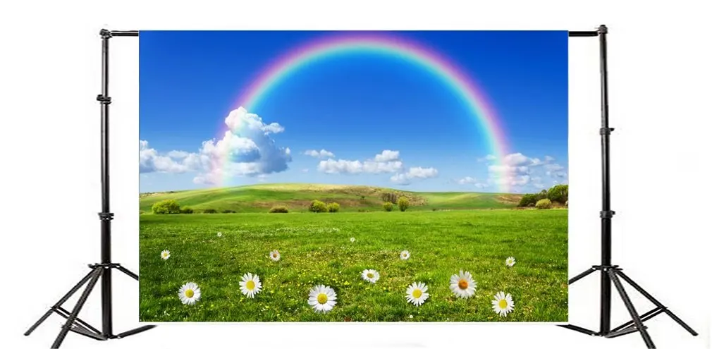 Photography Backdrop Nature Spring Fresh Flowers Rainbow Grass Lawn Blue Sky White Cloud Romantic Travel
Photography Backdrop Nature Spring Fresh Flowers Rainbow Grass Lawn Blue Sky White Cloud Romantic Travel