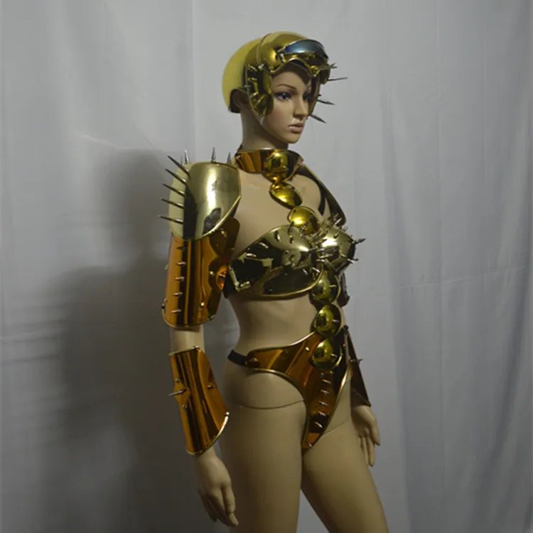 

Space show future technology Sexy armor Gold mirror robot suit women stage catwalk wears performance bodysuit dj costume