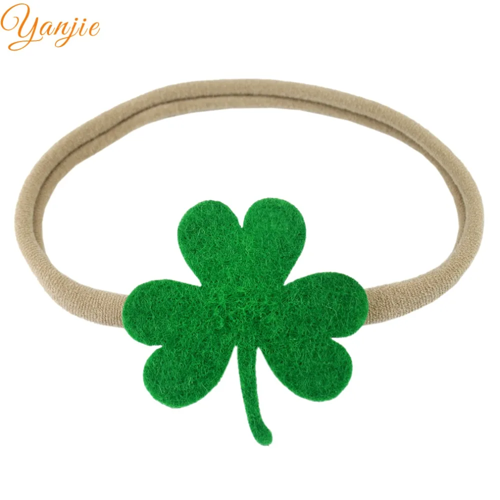 10pcs/lot St Patrick's Day Soft Nylon Elastic Headband For 2021 Infantile Girls Green Shamrock Felt Hair Bow Accessories | Аксессуары