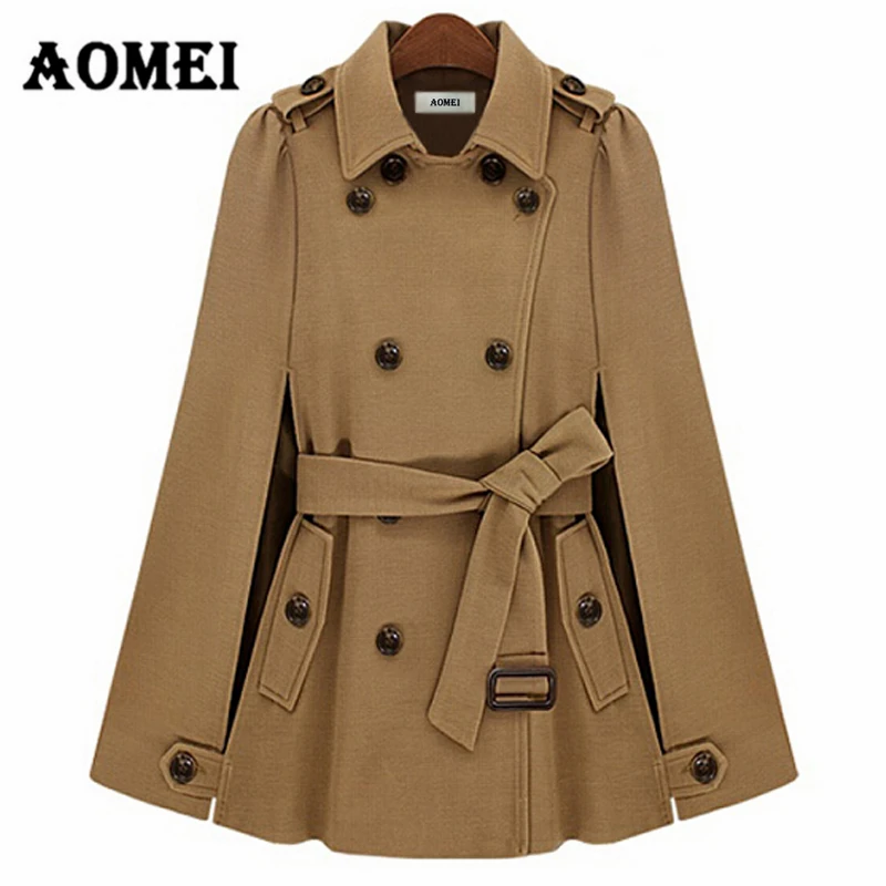 Фото Winter Woman Coat Fashion Outcoat Double Buttons With Waist Belt Autumn Navy Blue Female Outerwear Manteau Femme Fall Clothing | Женская