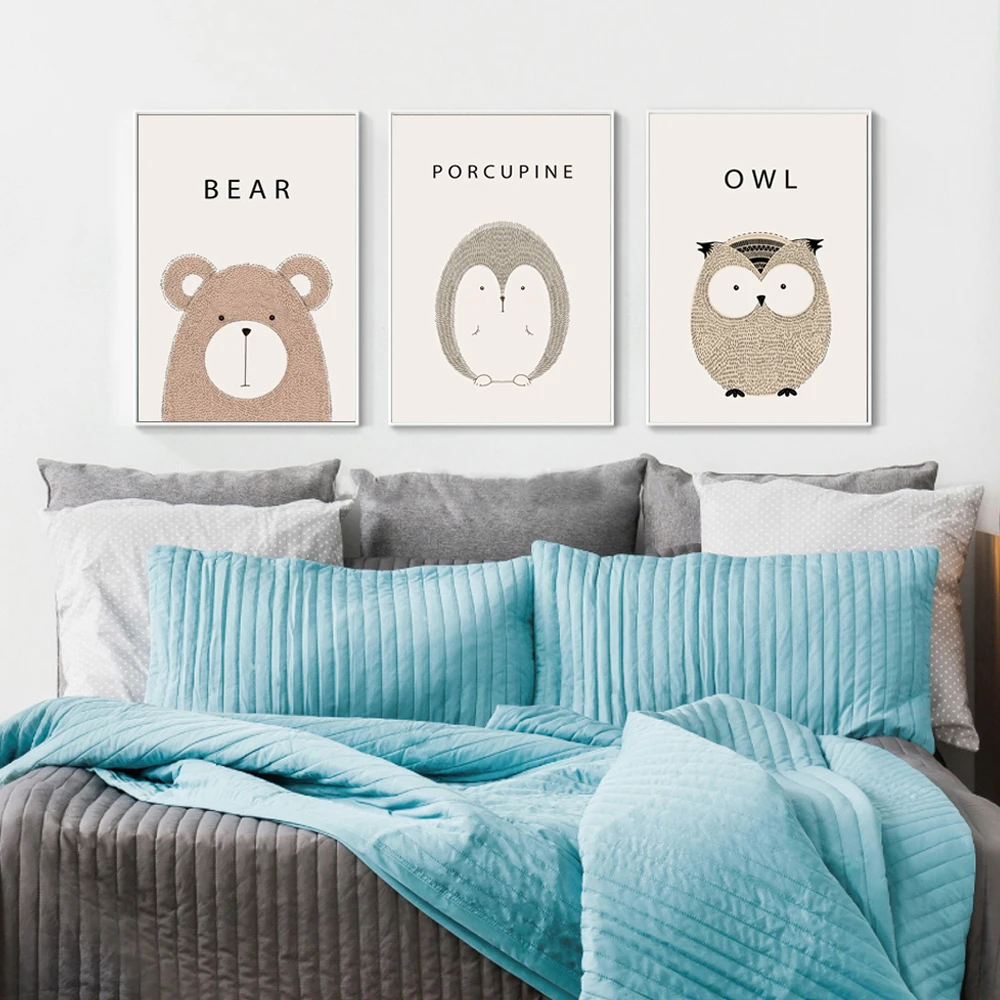 Cute-Cartoon-Animal-Minimal-Art-Canvas-Print-Posters-Deer-Bear-Nursery-Modern-Picture-for-Modern-Home (2)