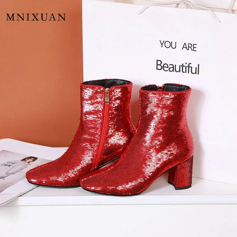 MNIXUAN Woman Shoes Luxury winter 2019 new square toe Sequins bling Ankle Boots block high heel red boots Wedding Bride shoes
MNIXUAN Woman Shoes Luxury winter 2019 new square toe Sequins bling Ankle Boots block high heel red boots Wedding Bride shoes