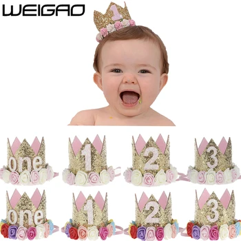 1Pc HOT Fashion Kids 1 Years Old Birthday Party Headbands Baby Flower Crown Princess Headband Decoration Flower Hair Accessories