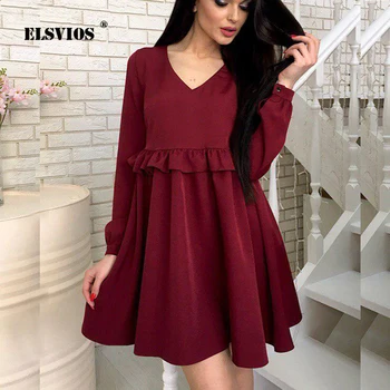 ELSVIOS Lovely Babydoll V-Neck Ruffles Loose Dress Solid Long Sleeve Autumn Dress Women 2019 Casual Spring Party Mini Dresses
ELSVIOS Lovely Babydoll V-Neck Ruffles Loose Dress Solid Long Sleeve Autumn Dress Women 2019 Casual Spring Party Mini Dresses