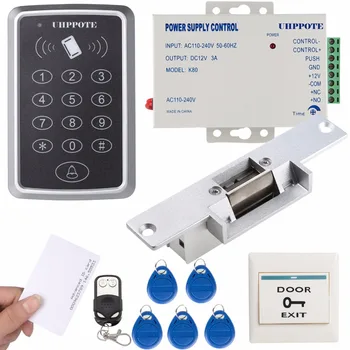 DIY 125KHz RFID ID Controler Access Control Kit + Keyfobs Electric Strike Loc