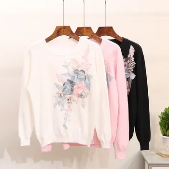 2018 Autumn European New 3D Embroidery Sequins Fashion Jumpers Long-sleeved Round Neck Women Sweaters Loose Knit Tops Pullovers
2018 Autumn European New 3D Embroidery Sequins Fashion Jumpers Long-sleeved Round Neck Women Sweaters Loose Knit Tops Pullovers