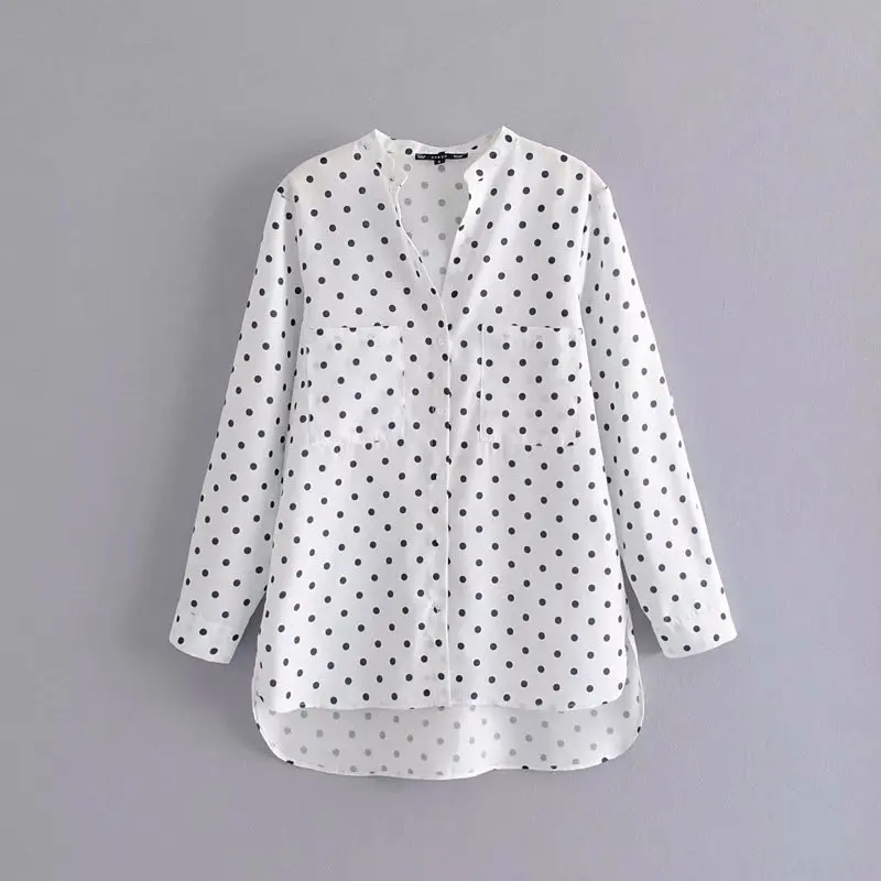 women v neck double pockets polka dot print casual linen blouse shirts women roll up sleeve business blusas chemise tops LS3531
women v neck double pockets polka dot print casual linen blouse shirts women roll up sleeve business blusas chemise tops LS3531