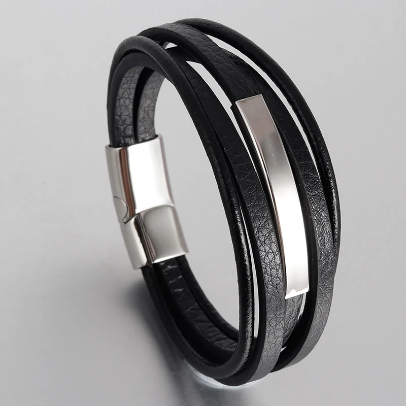 Fashion Multilayer Genuine Leather Bracelet for Men Jewelry Stainless Steel Bangle Punk Braid Black Chain Magnetic
Fashion Multilayer Genuine Leather Bracelet for Men Jewelry Stainless Steel Bangle Punk Braid Black Chain Magnetic