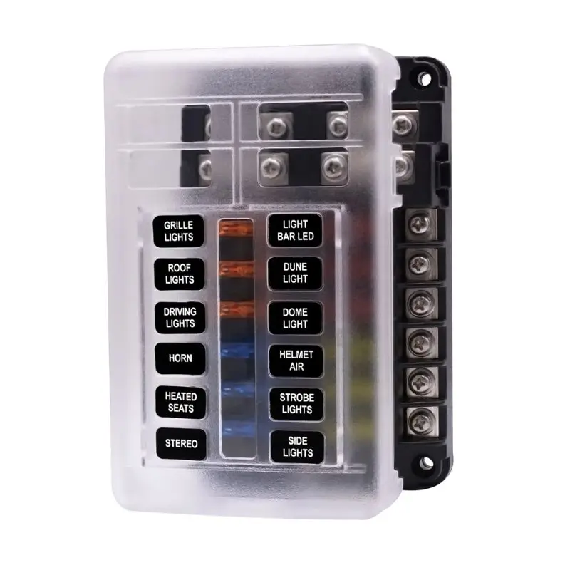 Anti-flame-resistance PBT material Fuse Box With Indicator high quality LED Light & Protection Cover Circuit Block Panel 12 Way
Anti-flame-resistance PBT material Fuse Box With Indicator high quality LED Light & Protection Cover Circuit Block Panel 12 Way