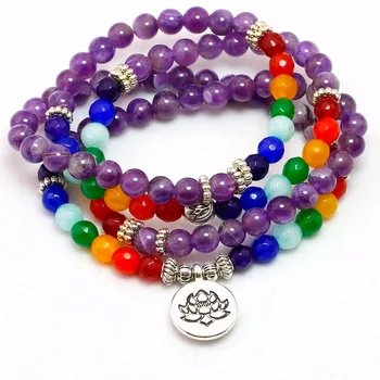 Women`s Mala 7 Chakra 6mm Beads Bracelet High Quality Natural Purple Crystal Yoga Bracelet or Necklace Trendy Lotus Jewelry
Women`s Mala 7 Chakra 6mm Beads Bracelet High Quality Natural Purple Crystal Yoga Bracelet or Necklace Trendy Lotus Jewelry