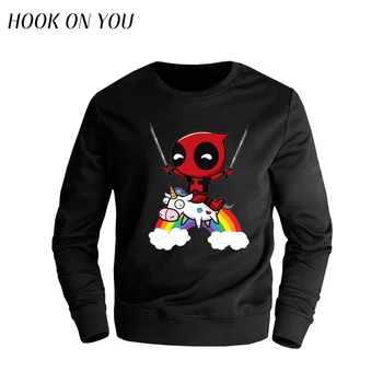 207 New Arrival Men O-Neck Hoodies Funny Cute Deadpool Minion Riding A Unicorn Rainbow Printing Sweatshirt Cosplay Man Outerwear