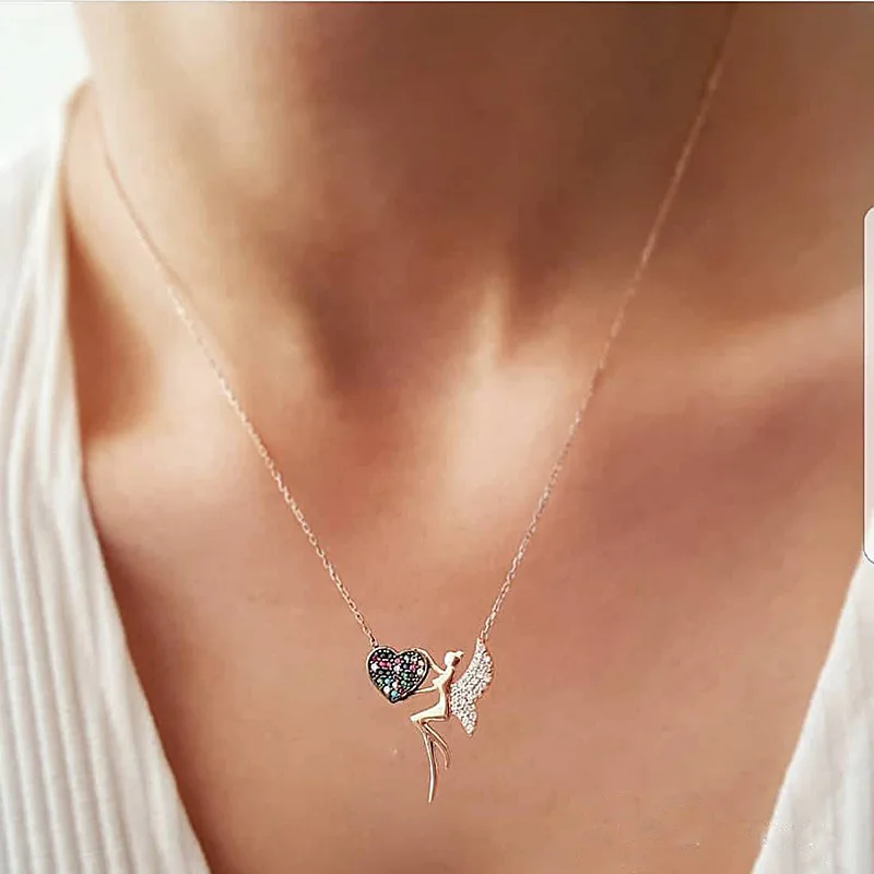 2018 Fashion Women Lovely Angel Necklace Rose Gold Color Collier Femme Crystal Wing Tinkerbell Fairy Pendant Necklace Jewelery
2018 Fashion Women Lovely Angel Necklace Rose Gold Color Collier Femme Crystal Wing Tinkerbell Fairy Pendant Necklace Jewelery