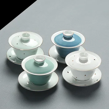 Ceramic gold cover bowl, Jingdezhen sweet white porcelain sprinkling gold Kung Fu tea set, tea cup bowl
Ceramic gold cover bowl, Jingdezhen sweet white porcelain sprinkling gold Kung Fu tea set, tea cup bowl