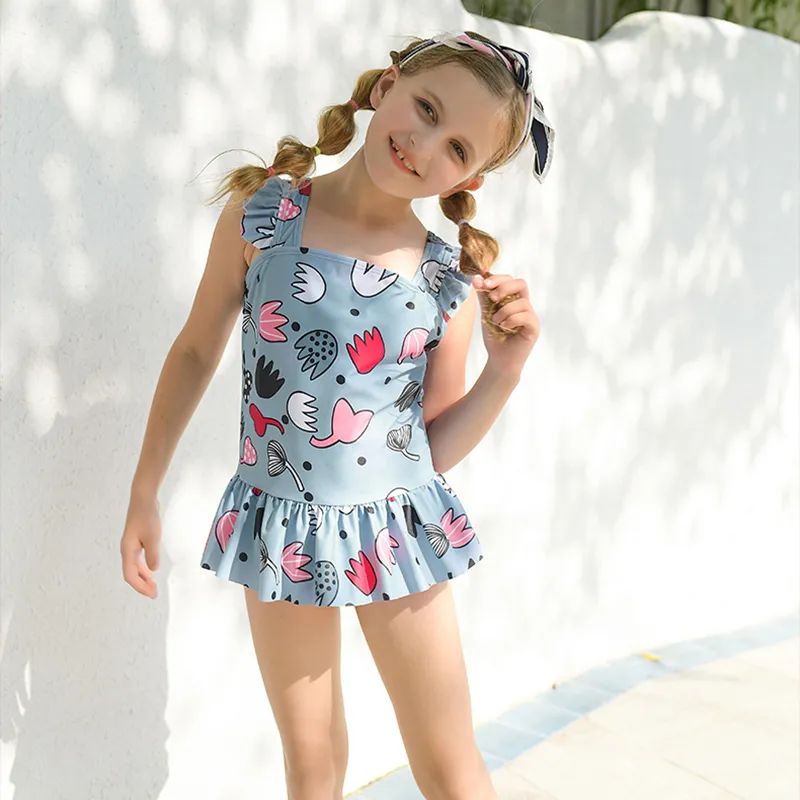 

sunny eva kids girl sports teen swimsuit one-piece swimsuits for kids Sports swimwear with ruffles