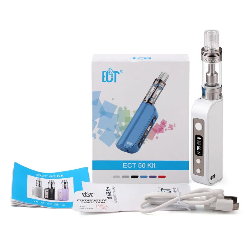 New ECT box mod vape electronic cigarettes Starter Kit 50W E cig 2.5ml New airflow control 2200mah atomizer e cigarette et50 kit