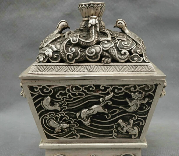 8'' Chinese Culture Handmade Bronze Silver Statue dragon beast Incense burner R0712 B0403
8'' Chinese Culture Handmade Bronze Silver Statue dragon beast Incense burner R0712 B0403