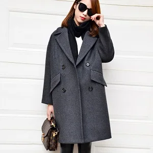 Image Dark Aqua wool coat 2016 turn down collar long cocoon shape casual winter coat women camel wool coats