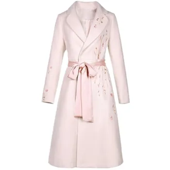 Vintage Embroidered Woolen coat Long sleeve Slim Winter women wool blends belted coats Pink Plus size 3XL
Vintage Embroidered Woolen coat Long sleeve Slim Winter women wool blends belted coats Pink Plus size 3XL