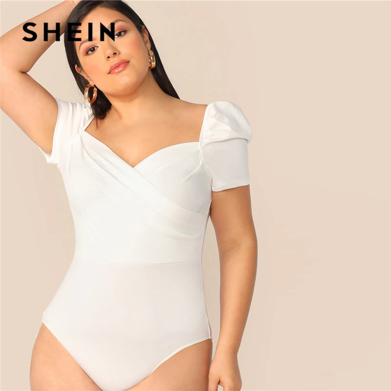 SHEIN Plus Size White Puff Sleeve Wrap Front Bodysuit 2019 Women Summer Elegant Sweetheart Short Sleeve Officewear Bodysuits
SHEIN Plus Size White Puff Sleeve Wrap Front Bodysuit 2019 Women Summer Elegant Sweetheart Short Sleeve Officewear Bodysuits
