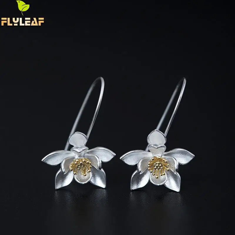 Flyleaf 100% 925 Sterling Silver Gold Color Big Lotus Flower Drop Earrings For Women Vintage Chinese Style Lady Jewelry
Flyleaf 100% 925 Sterling Silver Gold Color Big Lotus Flower Drop Earrings For Women Vintage Chinese Style Lady Jewelry