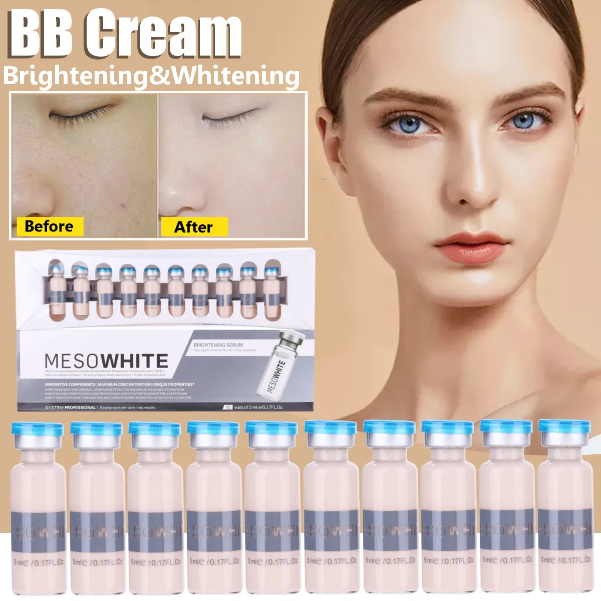 10Pcs 5ml BB Cream Meso White Brightening Serum Natural Nude Make Beauty Up Whitening Liquid Foundation
10Pcs 5ml BB Cream Meso White Brightening Serum Natural Nude Make Beauty Up Whitening Liquid Foundation