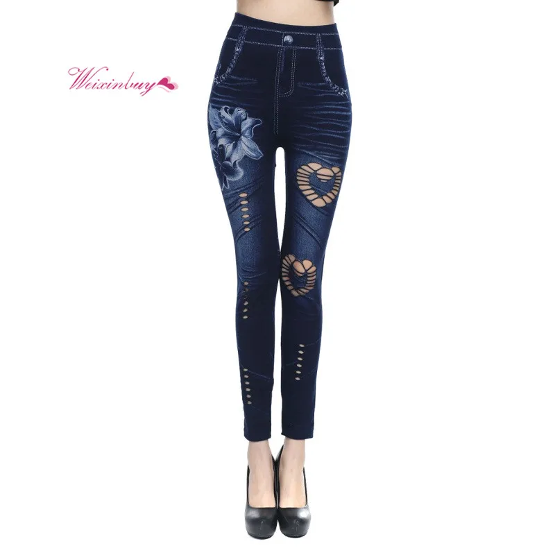 Fashion Slim Women Leggings Faux Denim Jeans Leggings Sexy Hole Heart Flowers Print Casual Women Pencil Pants
Fashion Slim Women Leggings Faux Denim Jeans Leggings Sexy Hole Heart Flowers Print Casual Women Pencil Pants