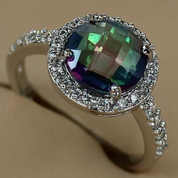 SHUNXUNZE best sell rings Jewelry & Accessories for Noble women Rainbow Mystic stone alliance Rhodium Plated R3291 size 6 7 8 9