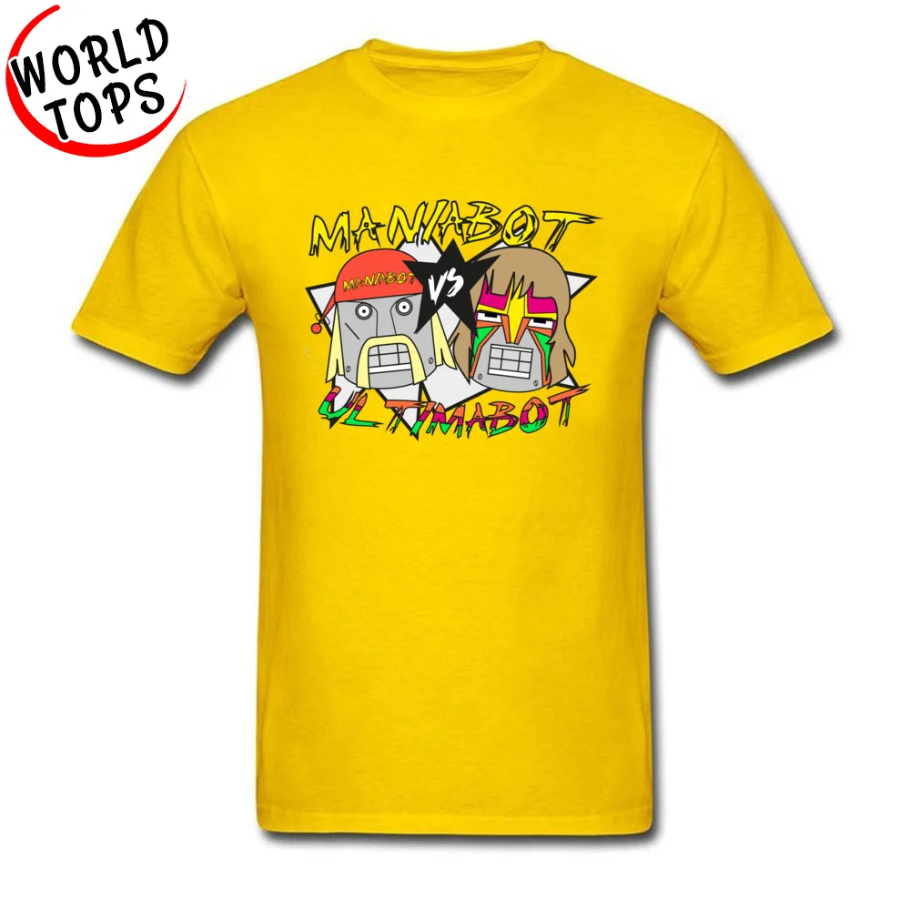 T Shirt 3D Printed Tops Tees Mother Day Brand Print Short Sleeve 100% Cotton Fabric Crew Neck Men's T-shirts Print Maniabot vs ultimabot retro wrestling parody yellow