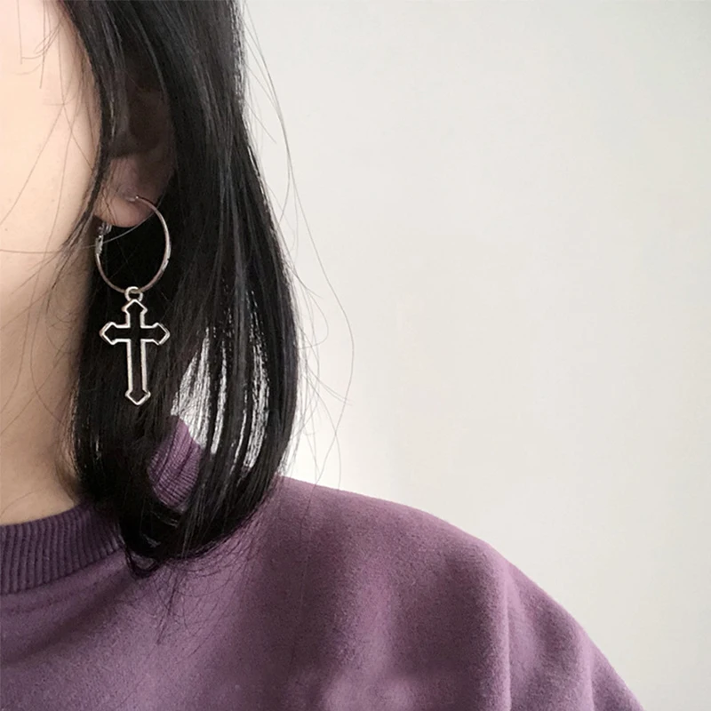 European and American Punk Rock Girlsl Hollow Cross Dangle Earrings Harajuku Vintage Metal Geometric Drop Earring Ear Jewelry | Украшения и