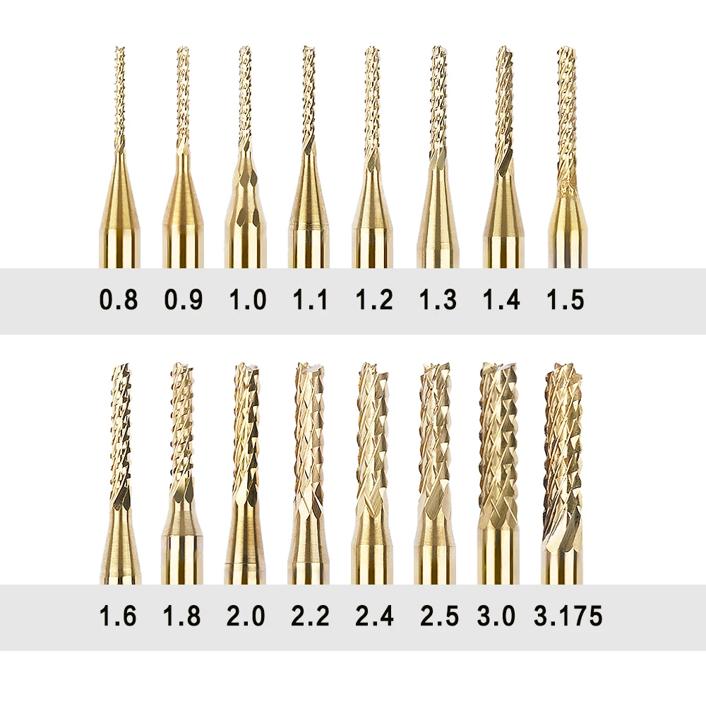 Useful 0.8mm-3.175mm Titanium Coated Carbide Milling Cutter Engraving Edge Cutter CNC Router Bits End Mill for PCB Machine
Useful 0.8mm-3.175mm Titanium Coated Carbide Milling Cutter Engraving Edge Cutter CNC Router Bits End Mill for PCB Machine