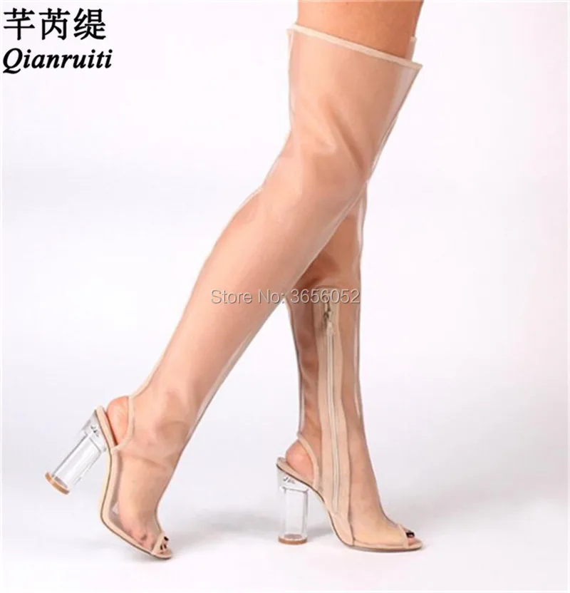 Qianruiti Black Beige Peep Toe Sandal Botines Summer Shoes Woman Zip Thigh High Boot Crystal Clear Heel Mesh Boots Over The Knee
Qianruiti Black Beige Peep Toe Sandal Botines Summer Shoes Woman Zip Thigh High Boot Crystal Clear Heel Mesh Boots Over The Knee