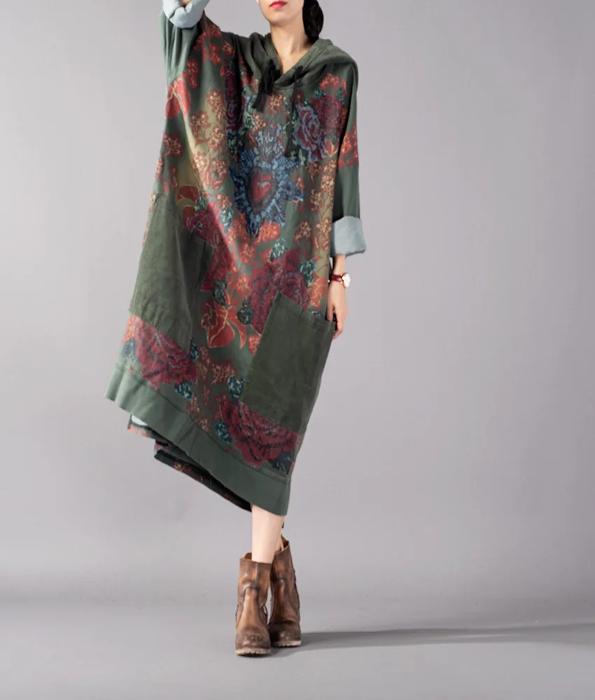 Women Loose Patchwork printed Hooded Dress Ladies Big Pockets Hooded Retro Print Dresses Female 2018 Autumn Dress
Women Loose Patchwork printed Hooded Dress Ladies Big Pockets Hooded Retro Print Dresses Female 2018 Autumn Dress
