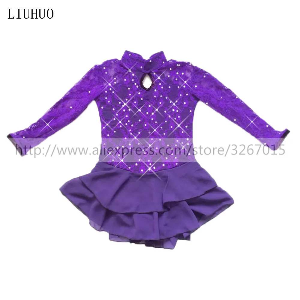 Figure Skating Dress Women's Girls' Ice Skating Dress Competition Stretch fabrics Shiny rhinestone Purple stand collar 
Figure Skating Dress Women's Girls' Ice Skating Dress Competition Stretch fabrics Shiny rhinestone Purple stand collar