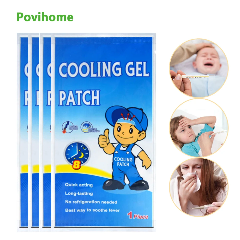 

4bags Cooling Patches Baby Fever Down Medical Plaster Migraine Headache Pain Pad Lower Temperature Ice Gel Polymer Hydrogel