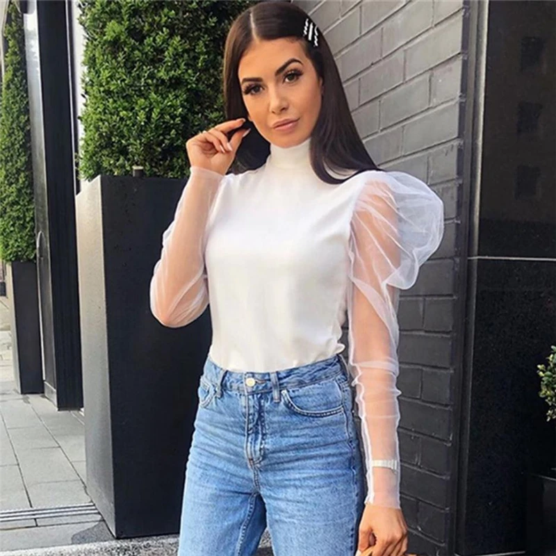 New Fashion Women's Turtleneck Long Mesh Puff Sleeve T Shirt Solid Color Slim Tops Ladies Casual Tee Shirt Party Wear Summer
New Fashion Women's Turtleneck Long Mesh Puff Sleeve T Shirt Solid Color Slim Tops Ladies Casual Tee Shirt Party Wear Summer