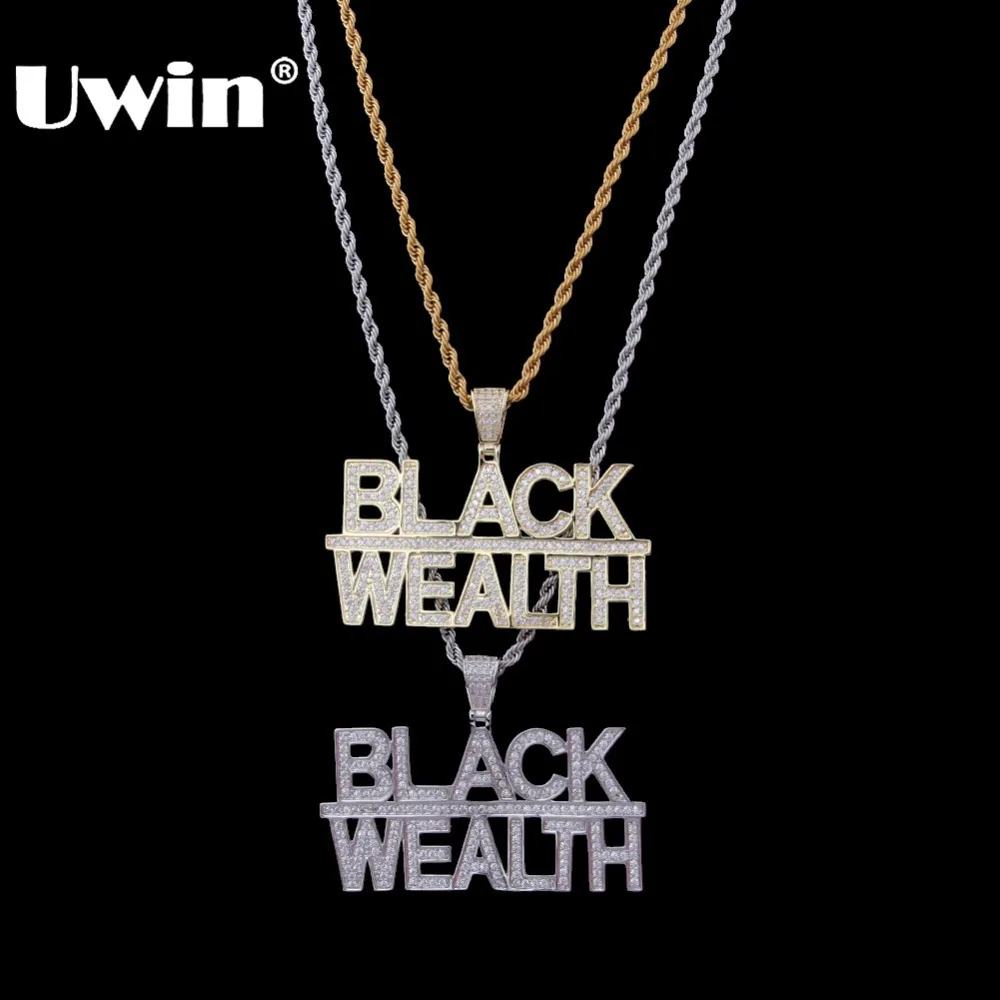 Uwin Necklace Jewelry Iced Out BLACK WEALTH Pendant &Chains Men Women Fashion Hiphop Cubic Zirconia Bling CZ Tennis Chains | Украшения и