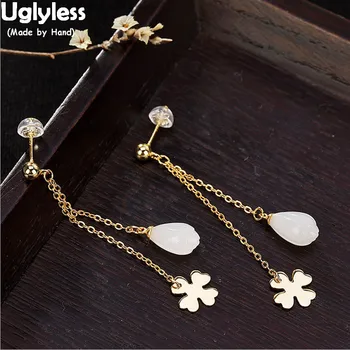 Uglyless Gold Color 925 Sterling Silver Clover Dangle Earrings for Women Natural Jade Magnolia Long Earrings Tassels Jewelry
Uglyless Gold Color 925 Sterling Silver Clover Dangle Earrings for Women Natural Jade Magnolia Long Earrings Tassels Jewelry