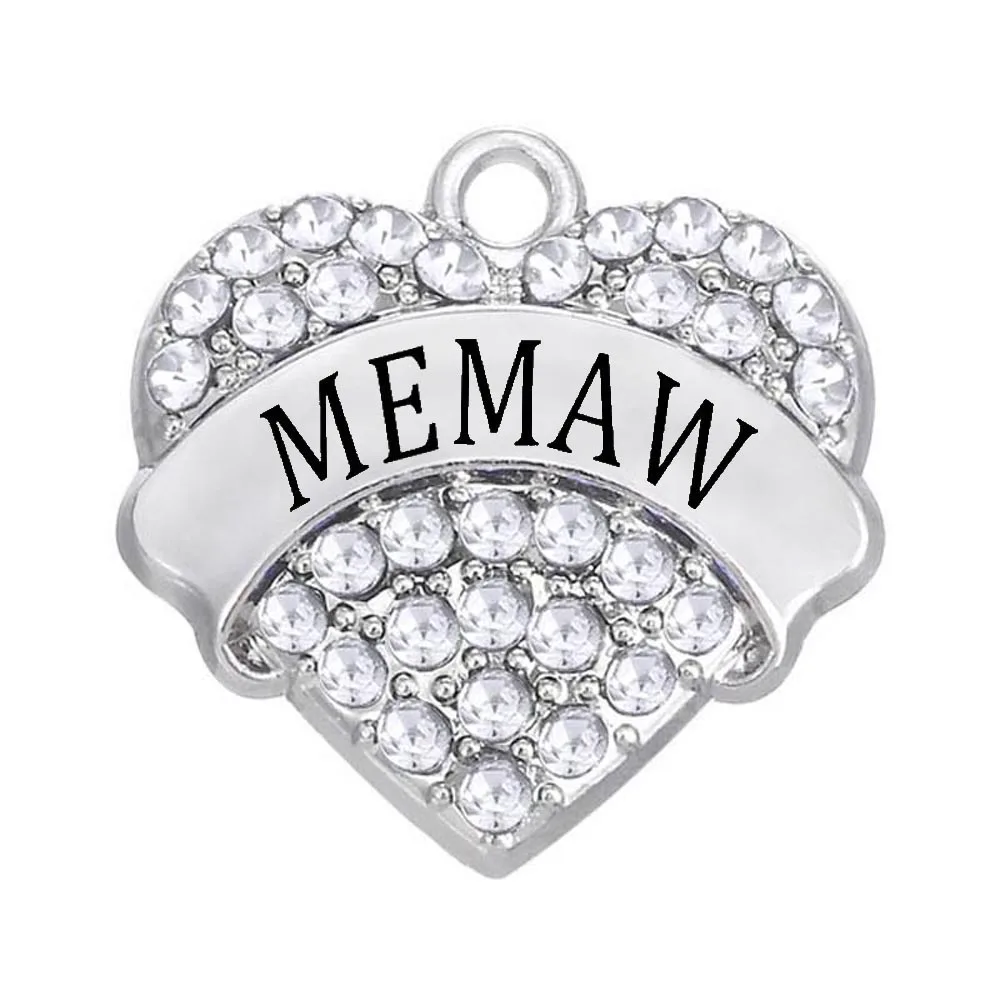 Popular transparent rhinestone crystal heart pendant MEMAW word charm for grandma gift jewelry
Popular transparent rhinestone crystal heart pendant MEMAW word charm for grandma gift jewelry